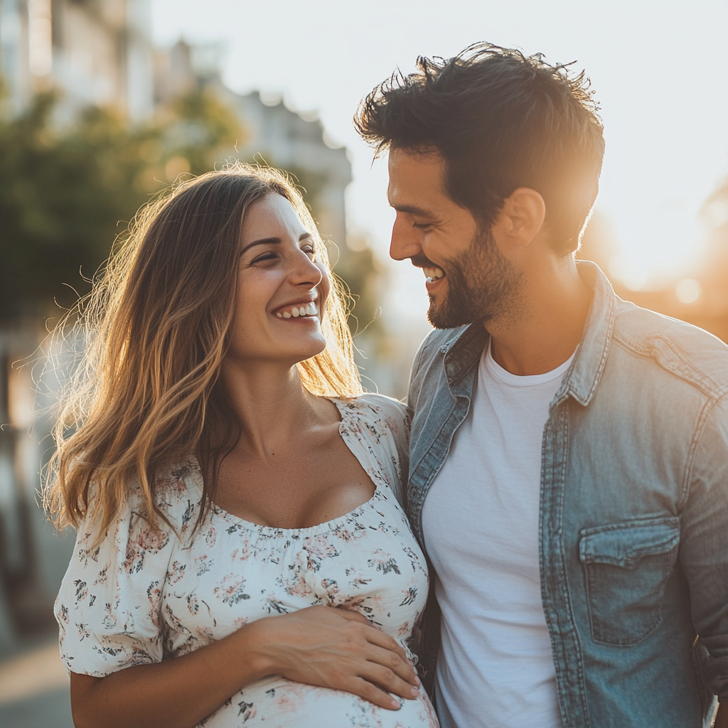 An expecting couple feeling confident and prepared after completing their childbirth class.